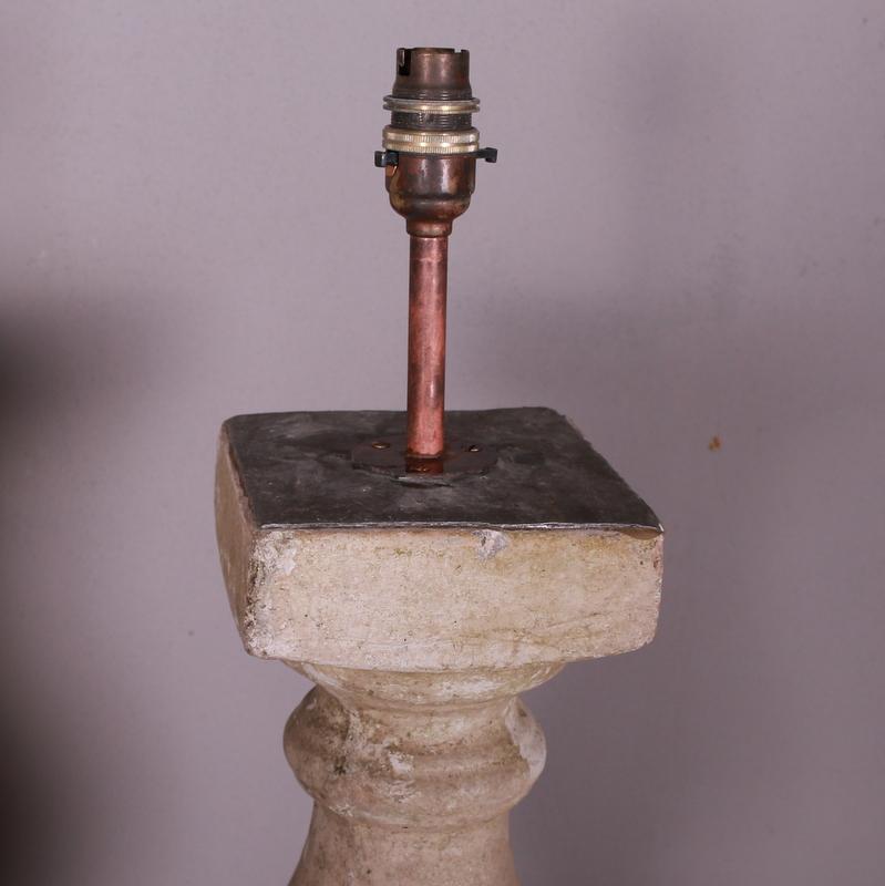 English Pair of Stone Balustrade Table Lamps For Sale