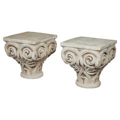 Pair of Stone Capital Tables by Kreiss, 1980's