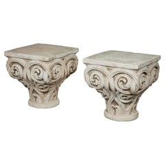 Vintage Pair of Stone Capital Tables by Kreiss, 1980's