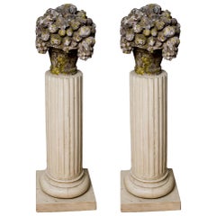 Antique Pair of Stone Carvings on Columns
