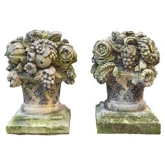Pair of stone flower baskets