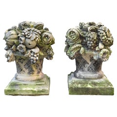 Hand-Carved Stone Flower Baskets, Louis XIV Style, France, 1770