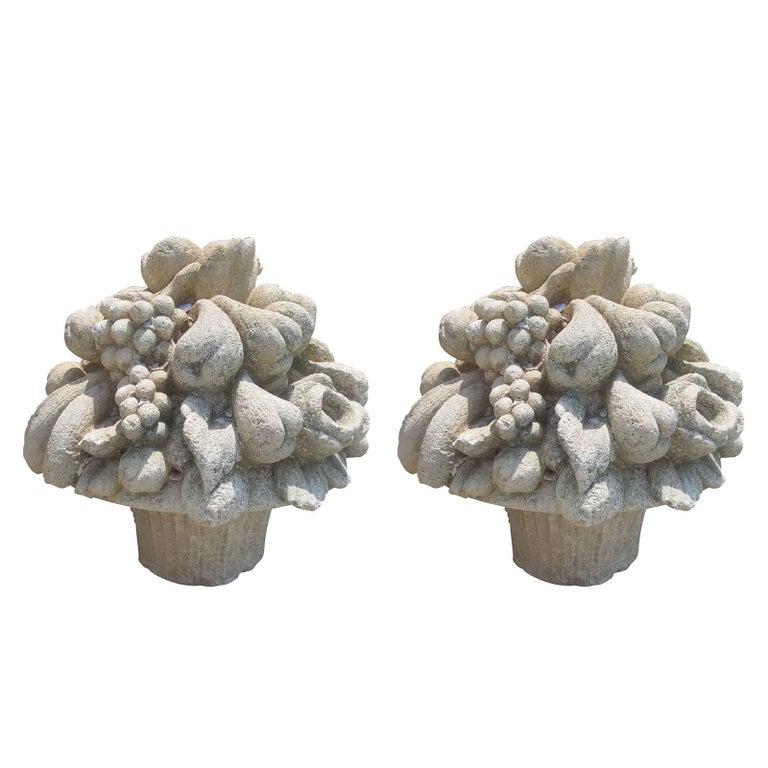Pair of Stone Fruit Baskets, Beautifully Carved For Sale at 1stdibs