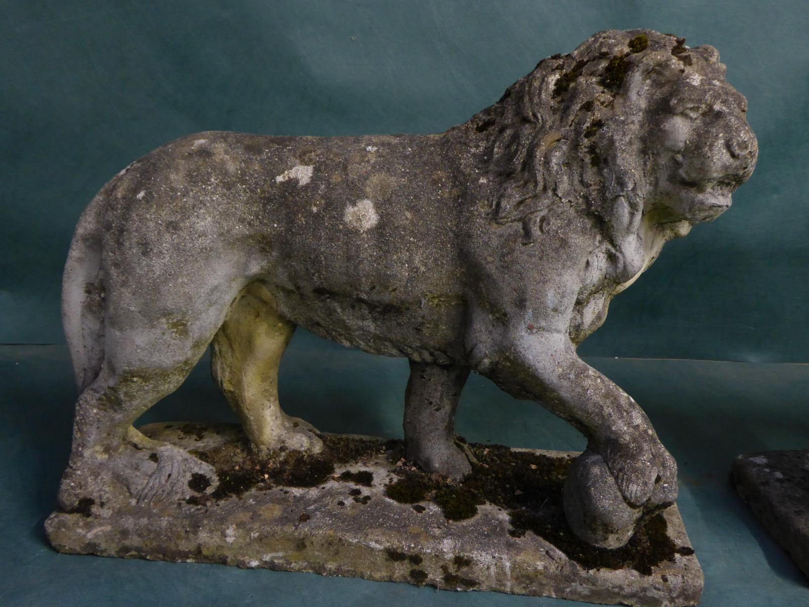 British Pair of Stone Garden Lions, circa 1930 For Sale