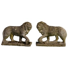 Pair of Stone Garden Lions, circa 1930