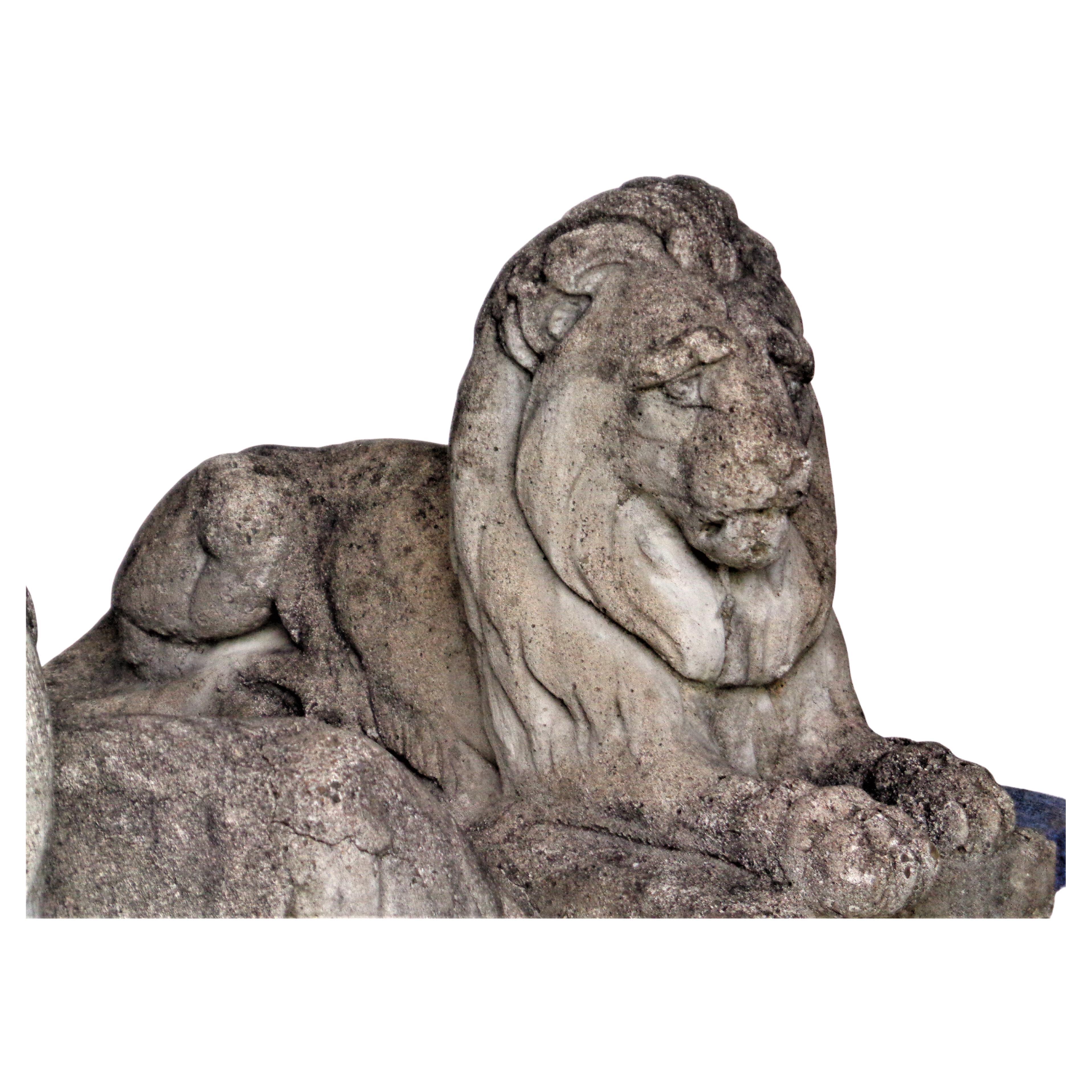  Weathered Stone Garden Lions, Circa 1940 3