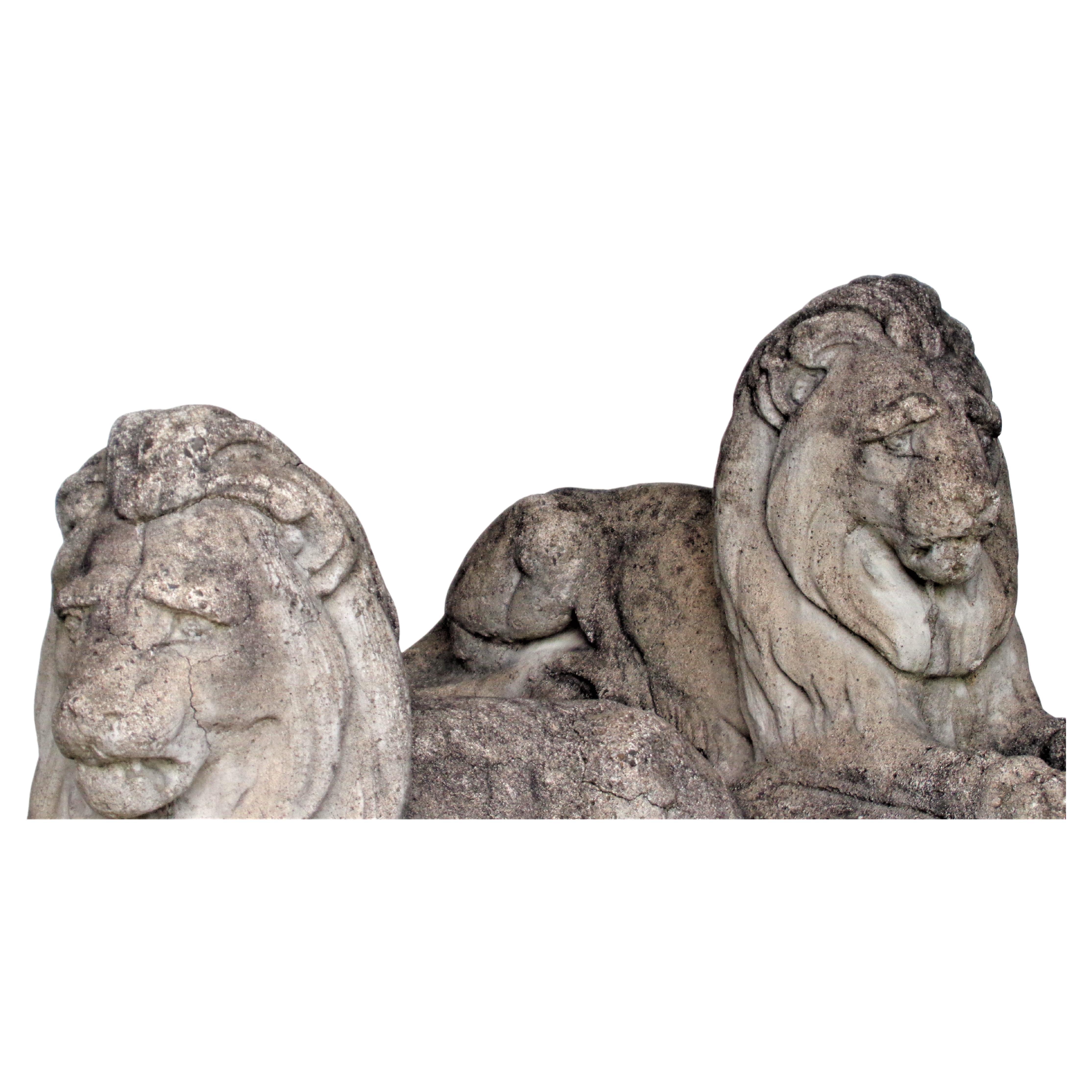  Weathered Stone Garden Lions, Circa 1940 4