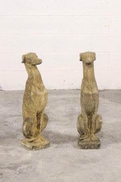 Pair of Stone Greyhound Garden Statues