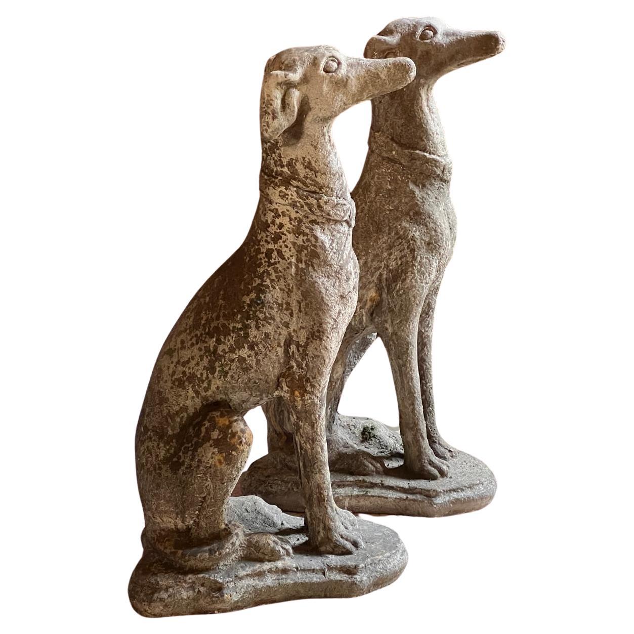 Pair of stone greyhounds with great patina