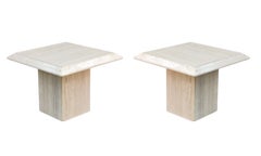 Vintage Pair of Stone International Side Tables Travertine Marble Made in Italy