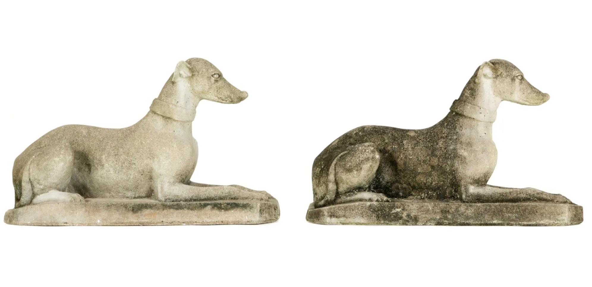 Modern Pair Of Stone Italian Greyhounds Garden Sculpture