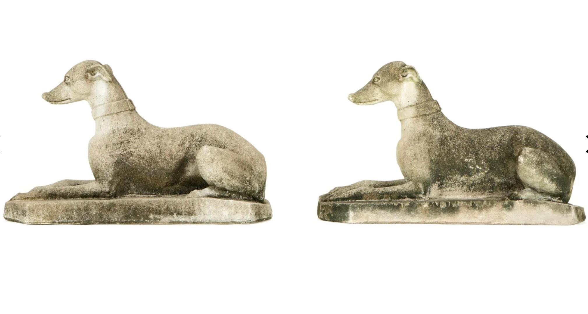 American Pair Of Stone Italian Greyhounds Garden Sculpture