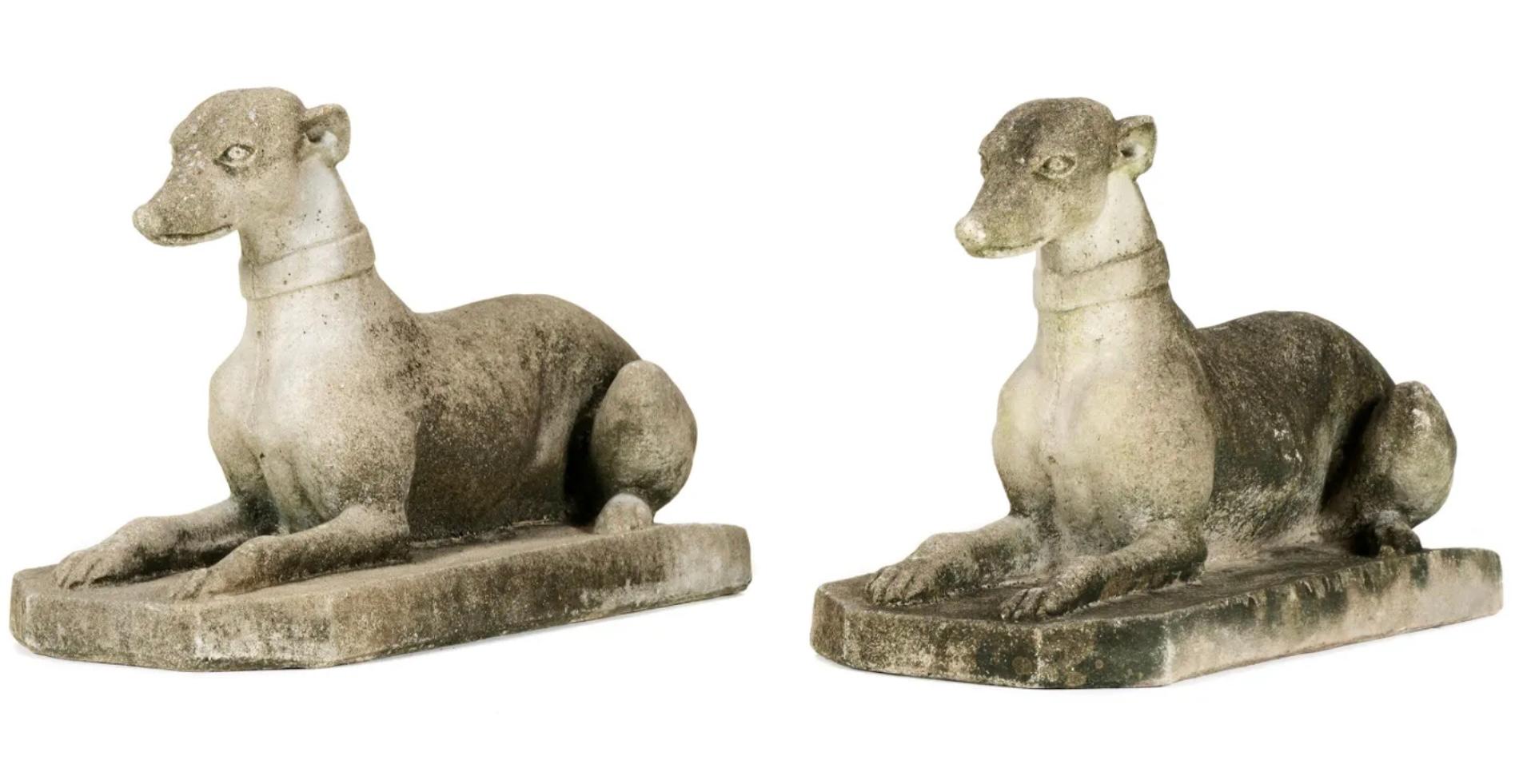 Cast Stone Pair Of Stone Italian Greyhounds Garden Sculpture