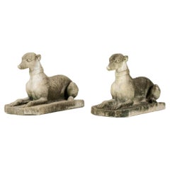 Pair Of Stone Italian Greyhounds Garden Sculpture