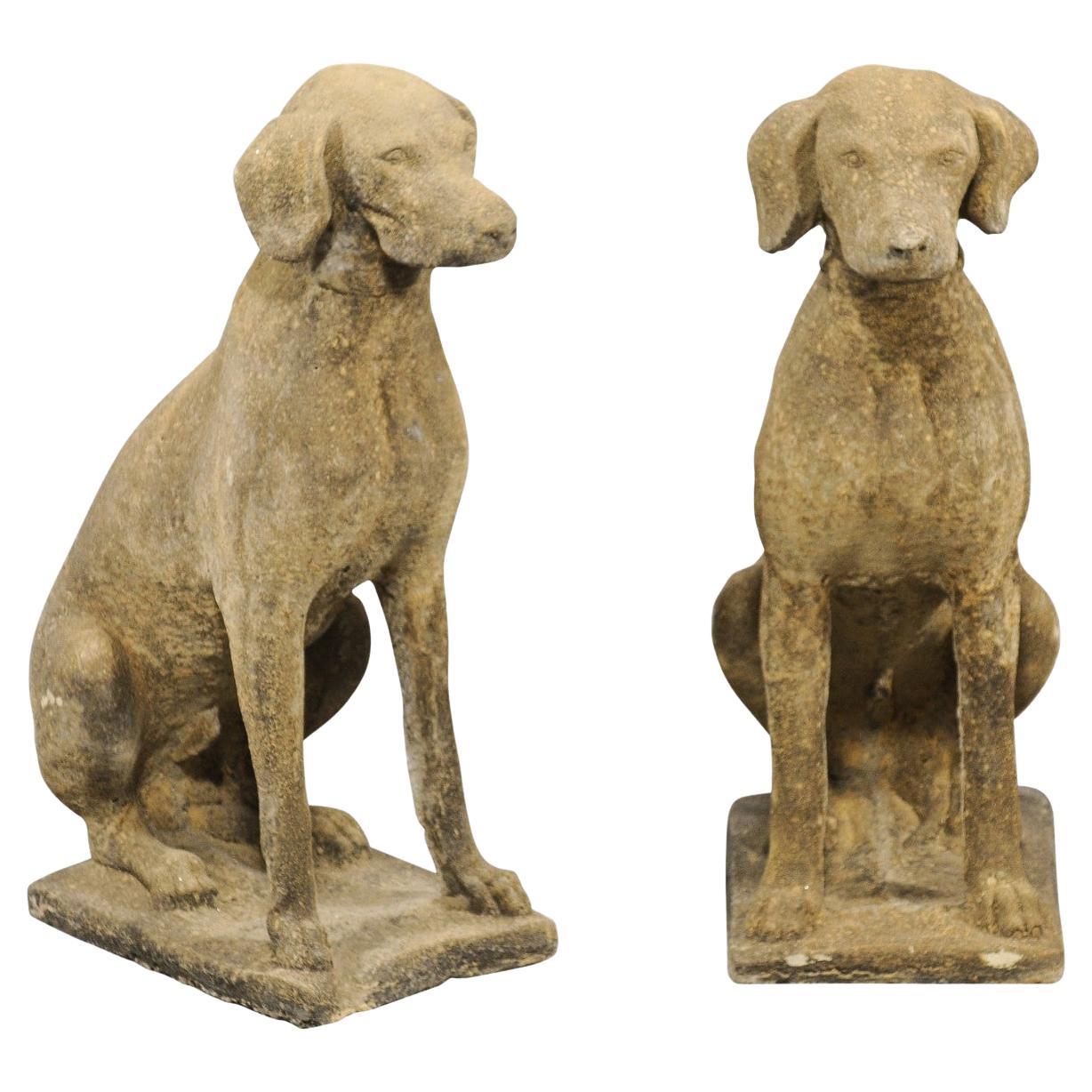 Pair of Stone Labrador Garden Statues
