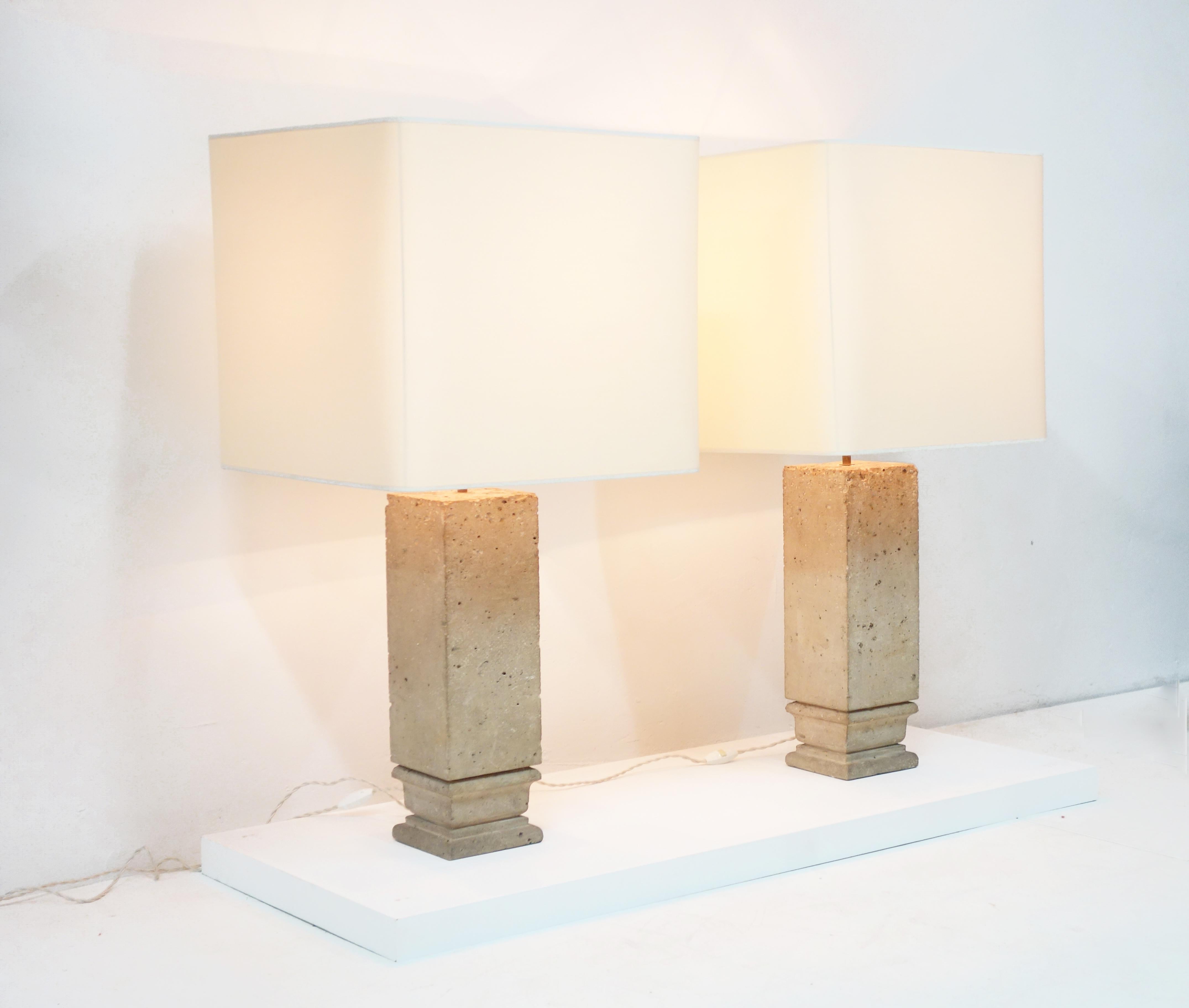 Mid-20th Century Pair of Stone Lamps by Jean-Charles Moreux, circa 1935