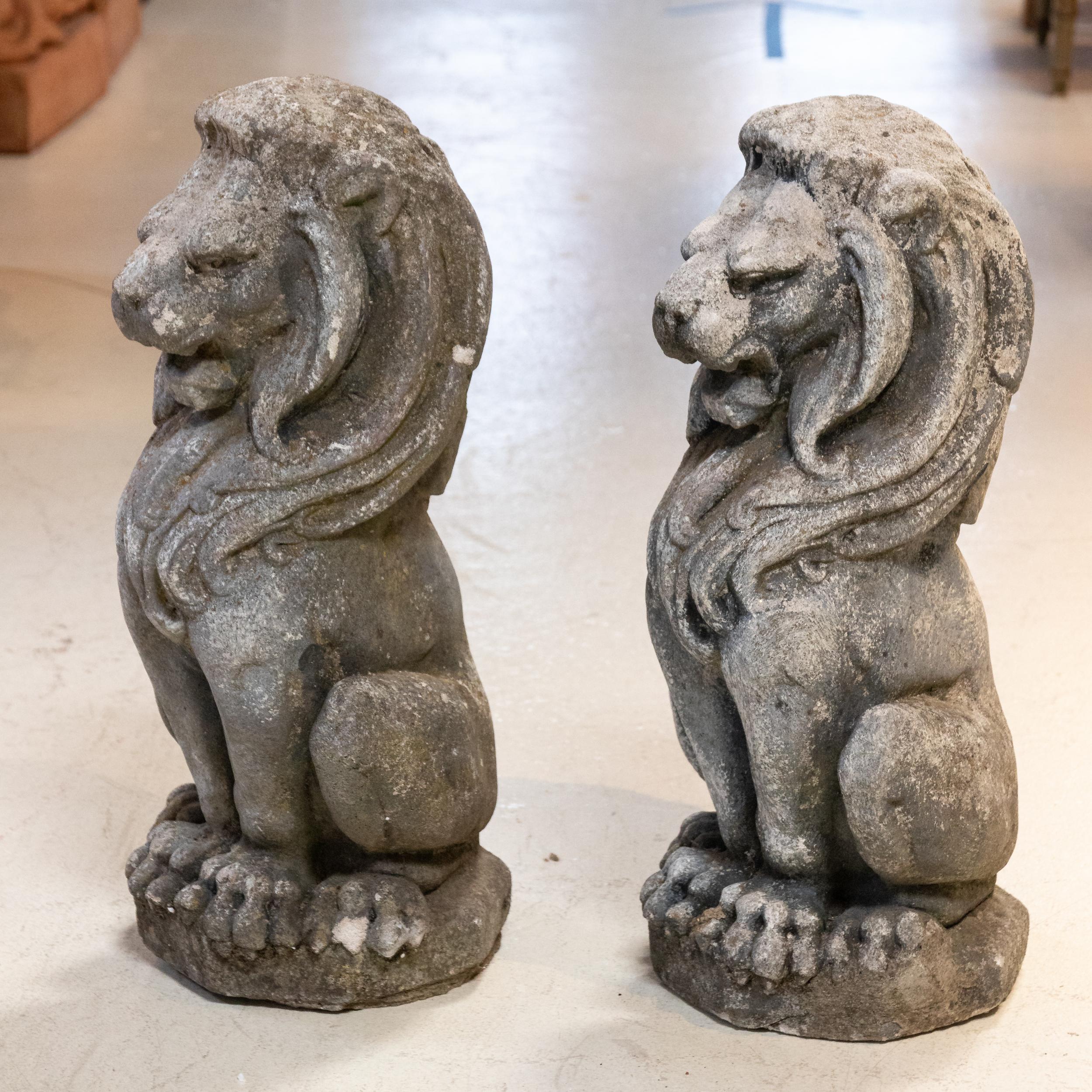 Concrete Pair of Stone Lion Garden Ornaments