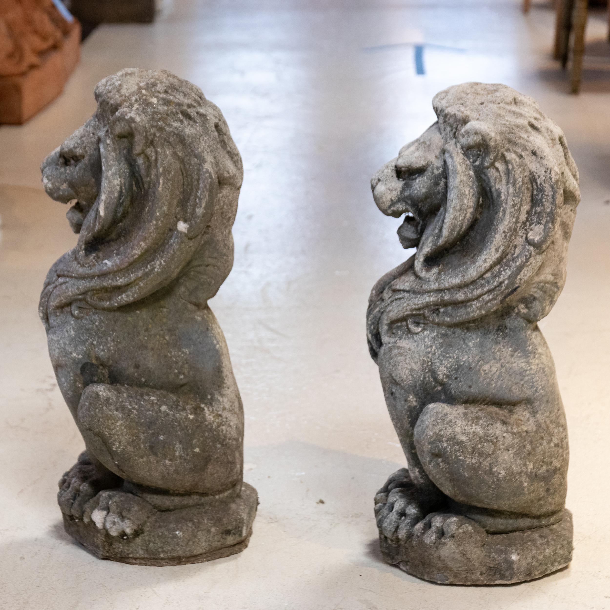 Pair of Stone Lion Garden Ornaments 1