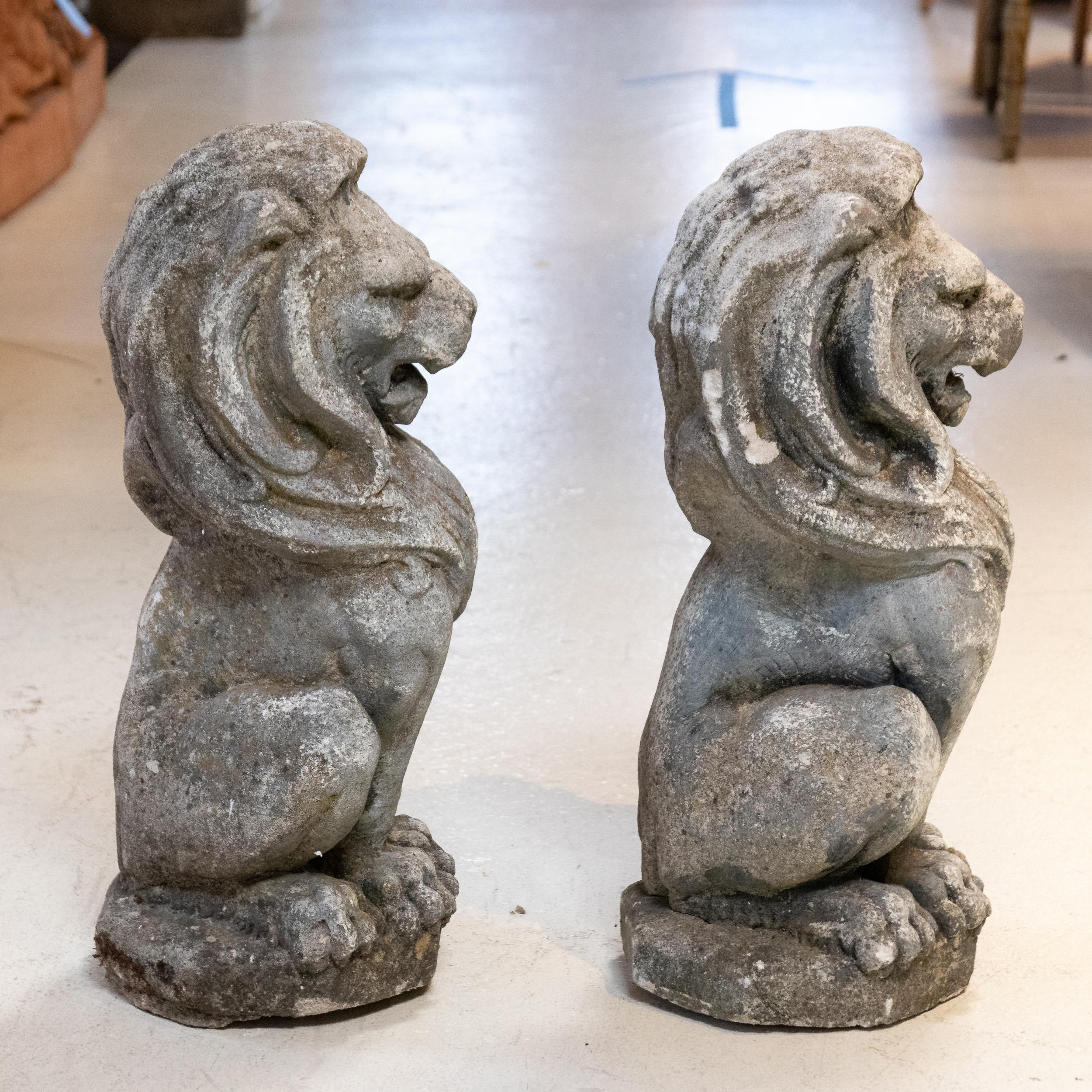Pair of Stone Lion Garden Ornaments 3