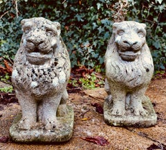 Pair of Stone Lion Guardians These are weathered Statues of 2 Lions