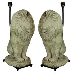 Pair of Stone Lion Lamps