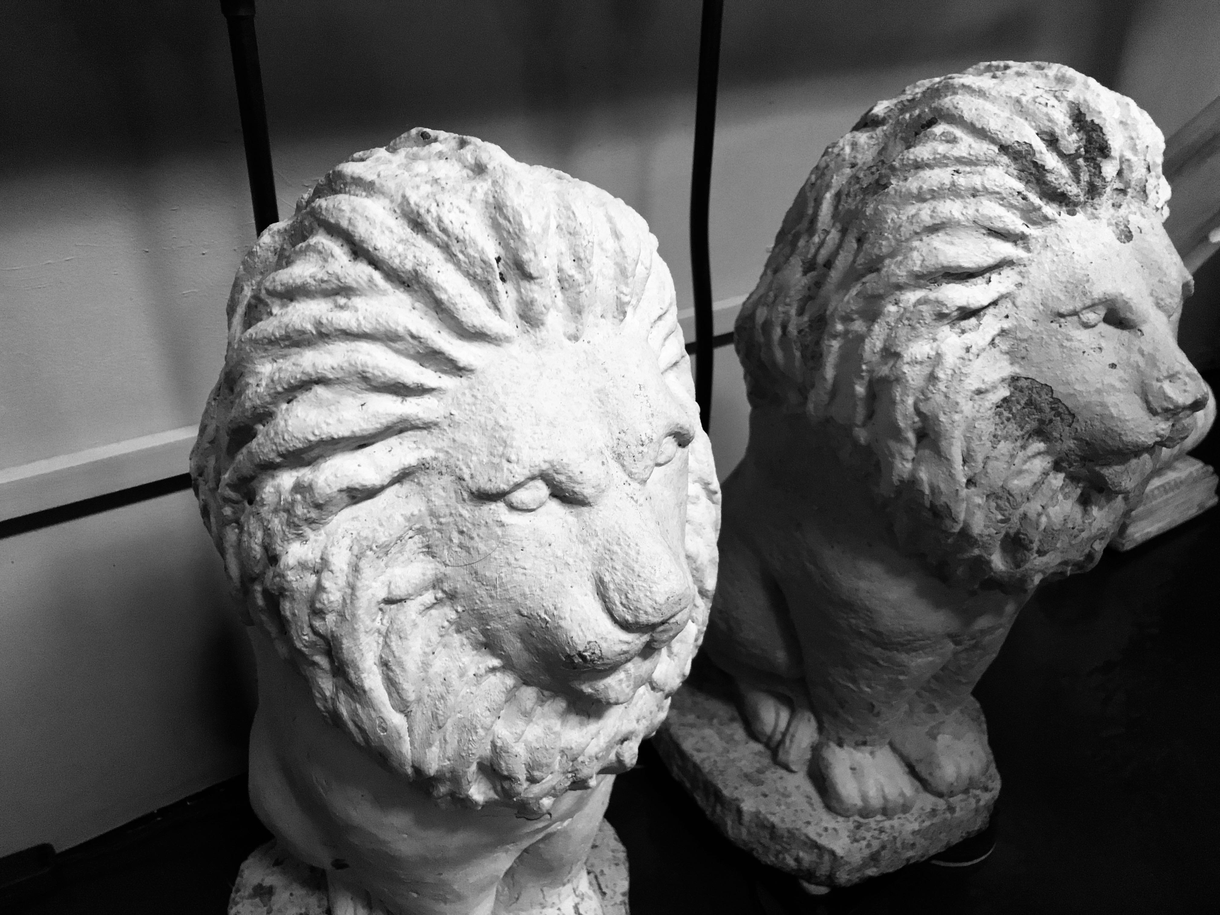 Early 20th Century Pair of Stone Lion Lamps