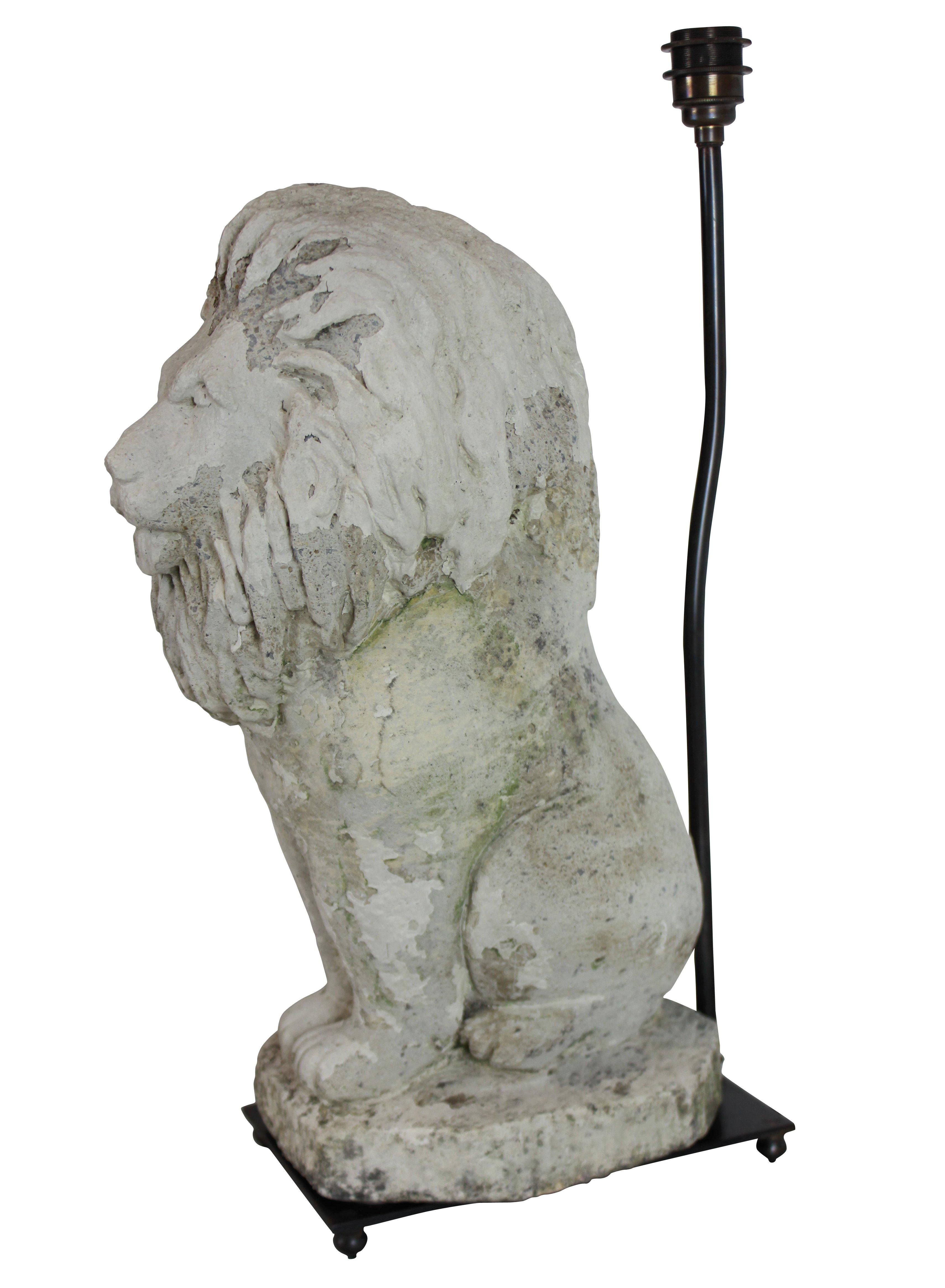 Stoneware Pair of Stone Lion Lamps