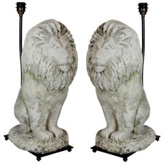 Pair of Stone Lion Lamps