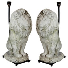 Pair of Stone Lion Lamps