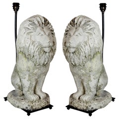 Pair of Stone Lion Lamps