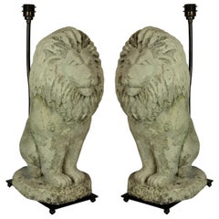 Pair of Stone Lion Lamps