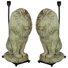 Pair of Stone Lion Lamps