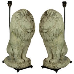 Pair of Stone Lion Lamps