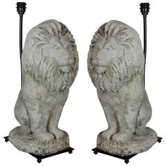 Pair of Stone Lion Lamps
