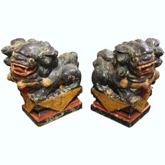 Pair of Stone Painted Chinese Foo Dog Book Ends