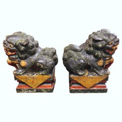 Pair of Stone Painted Chinese Foo Dog Book Ends