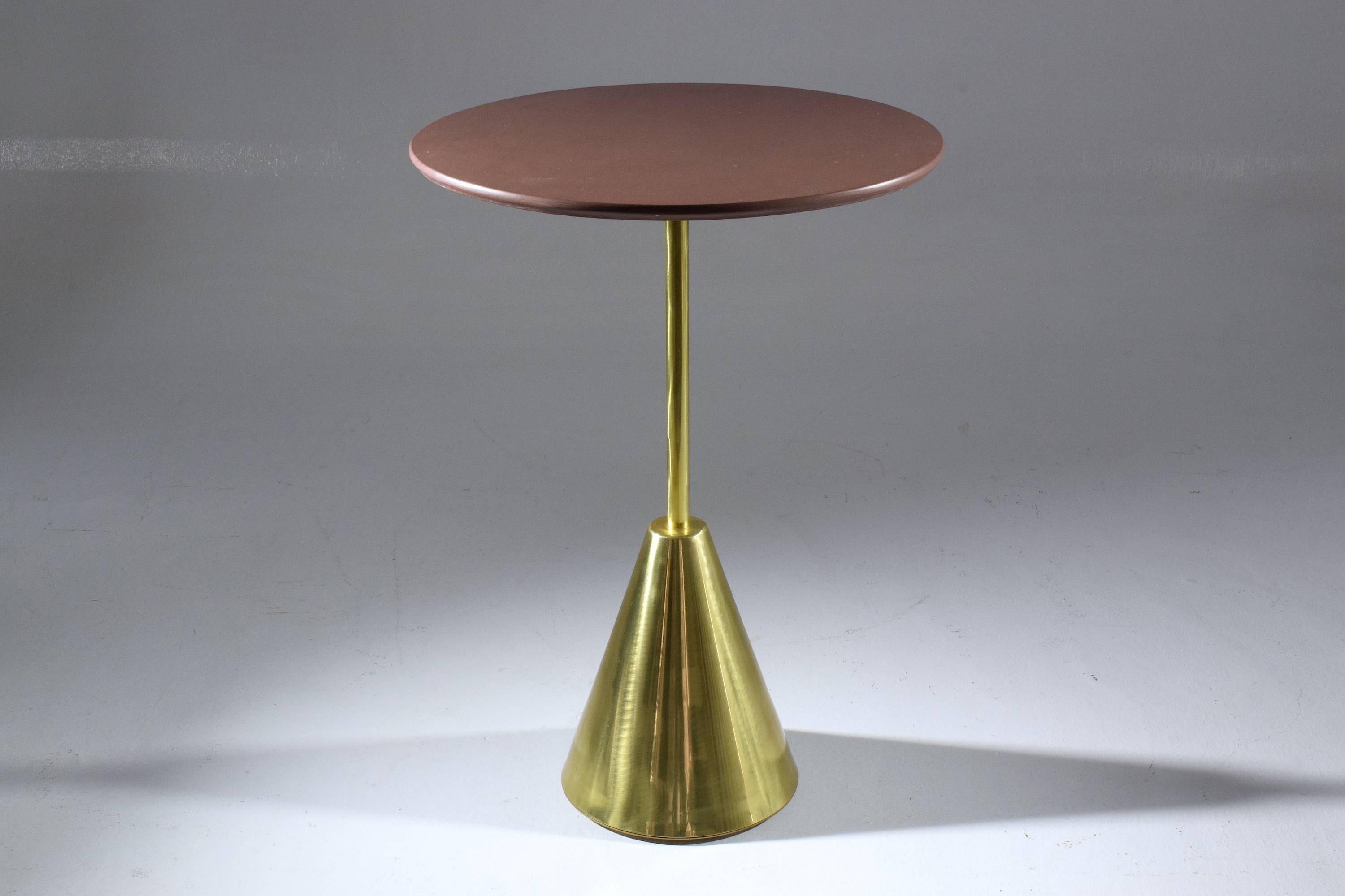 Brass Pair of Stone-R Contemporary Handcrafted Side Tables, Flow Collection