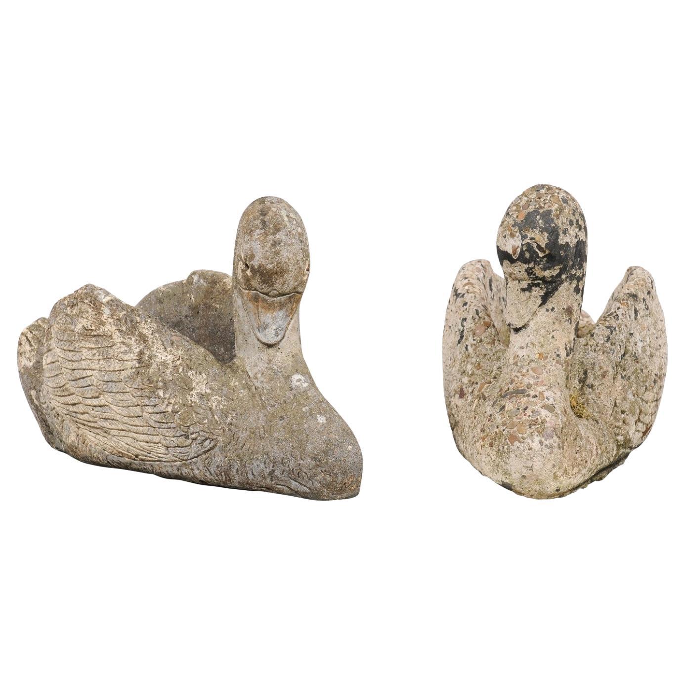 Pair of Stone Swan Planters For Sale