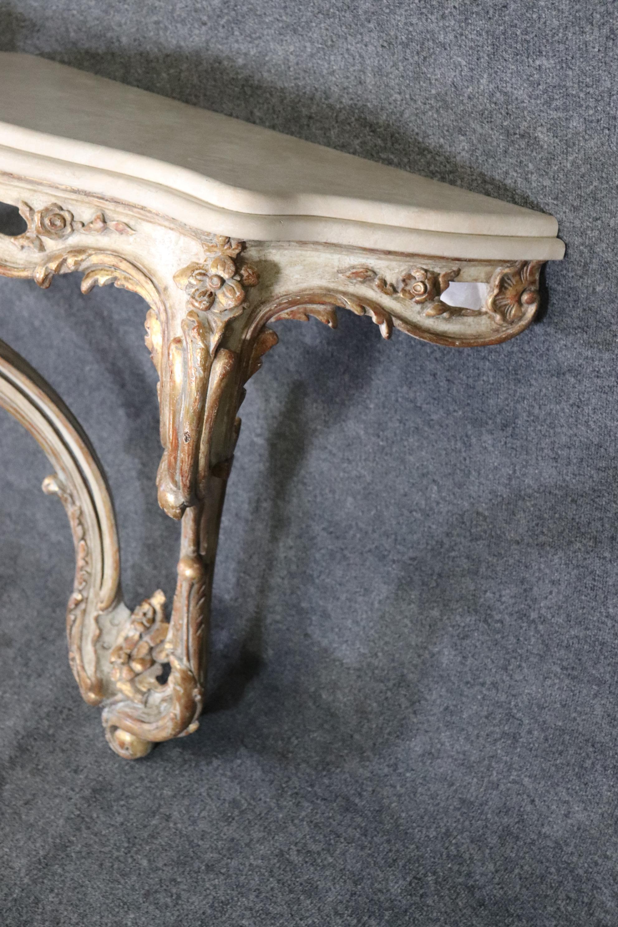 Pair of Stone Top Carved French Louis XV Style Wall Mounted Consoles In Good Condition In Swedesboro, NJ