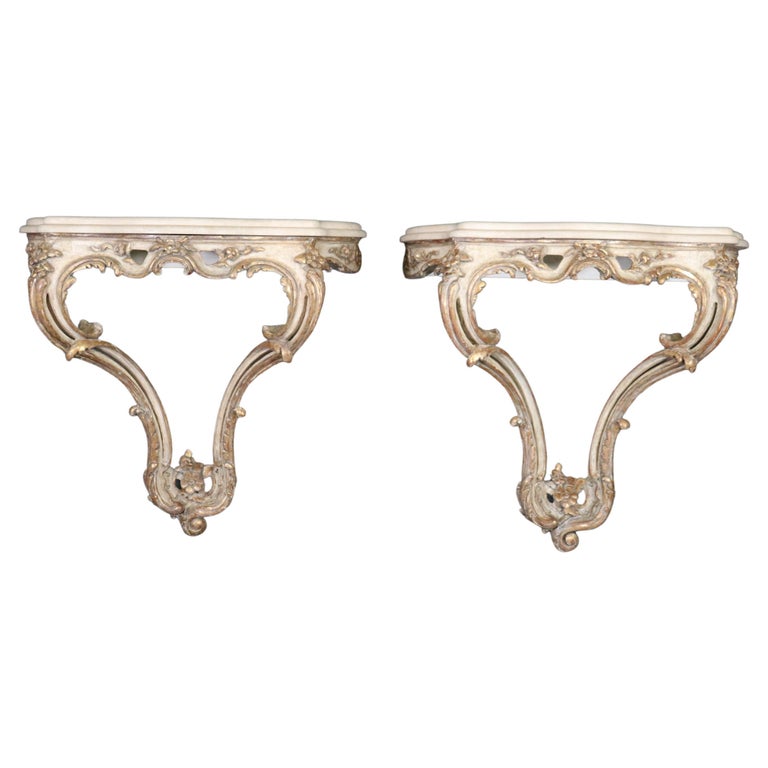 Pair of Stone Top Carved French Louis XV Style Wall Mounted Consoles ...