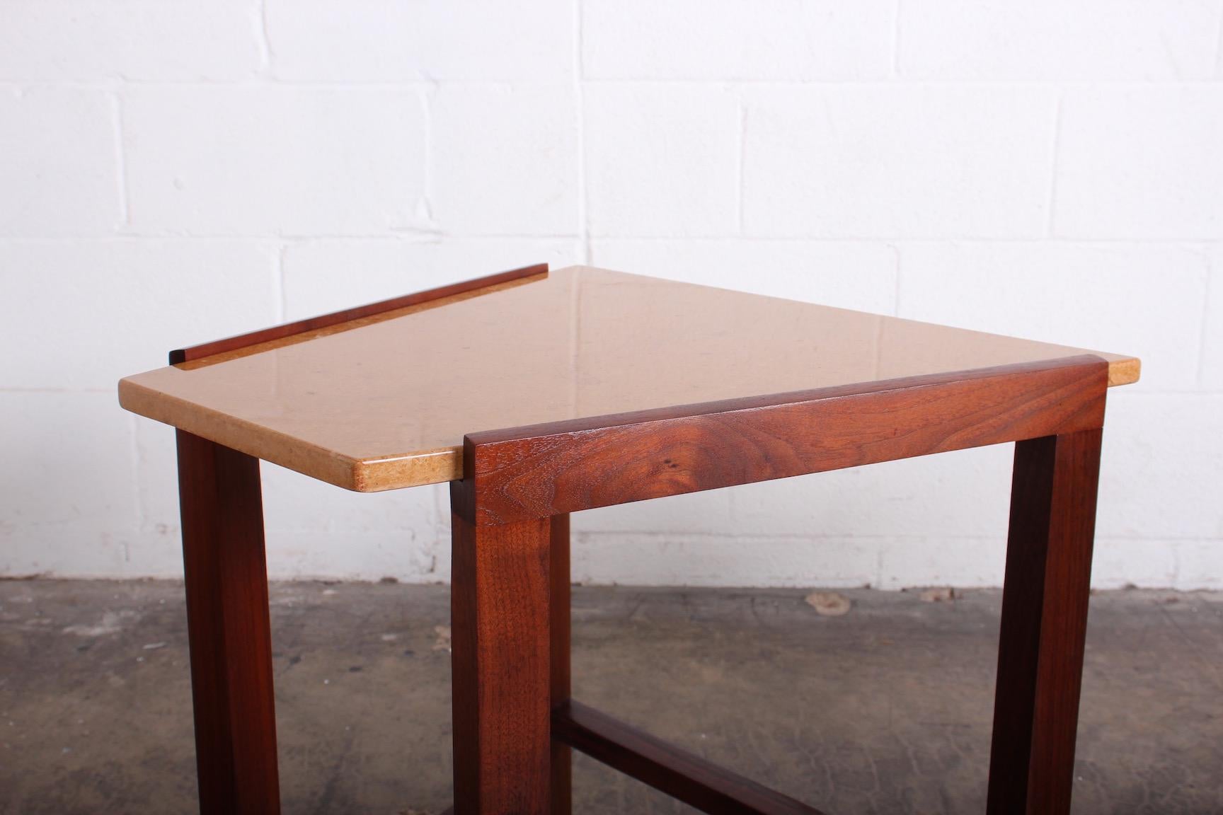 Mid-20th Century Pair of Stone Top Dunbar Wedge Tables For Sale