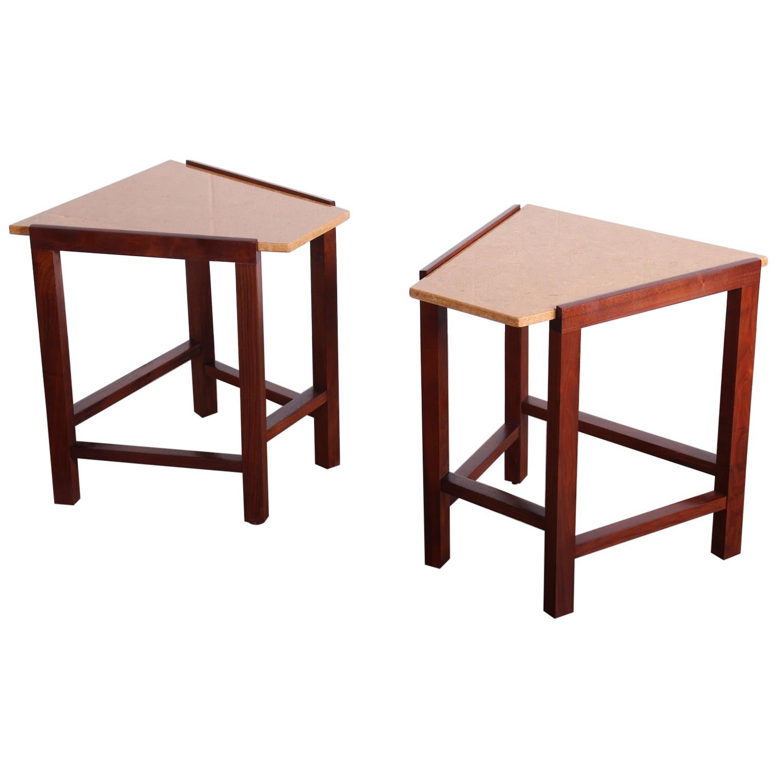 Pair of Stone Top Dunbar Wedge Tables For Sale