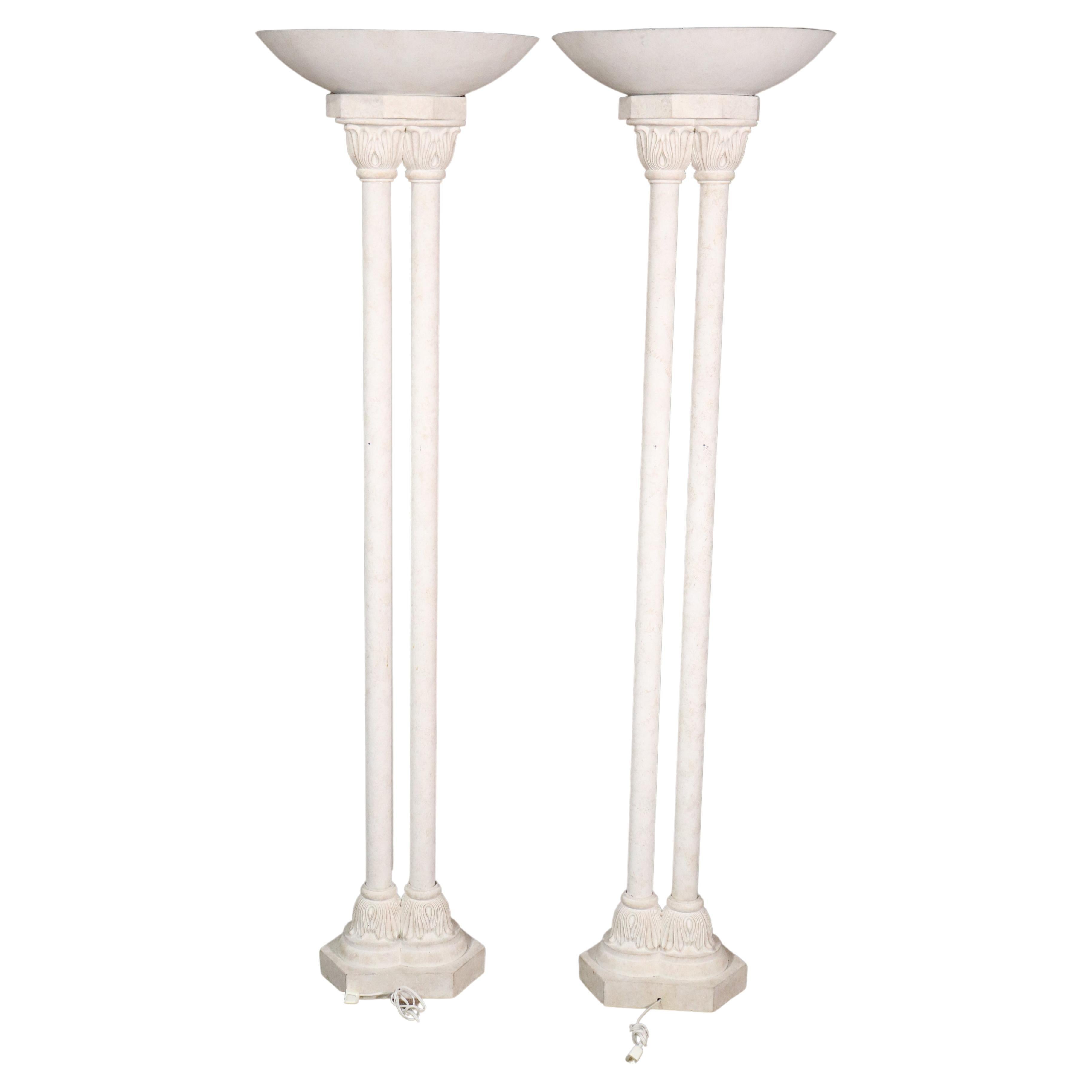 Pair of Stone Torchierre Lamps For Sale