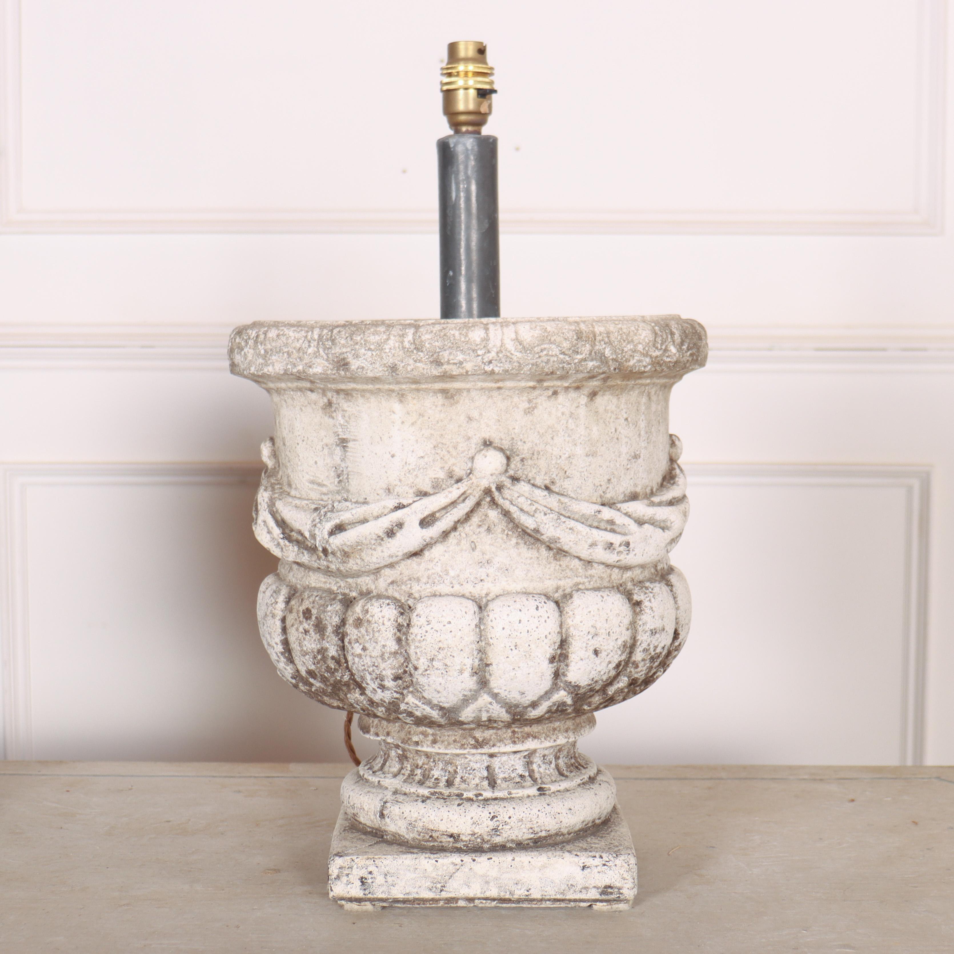 English Pair of Stone Urn Lamps For Sale