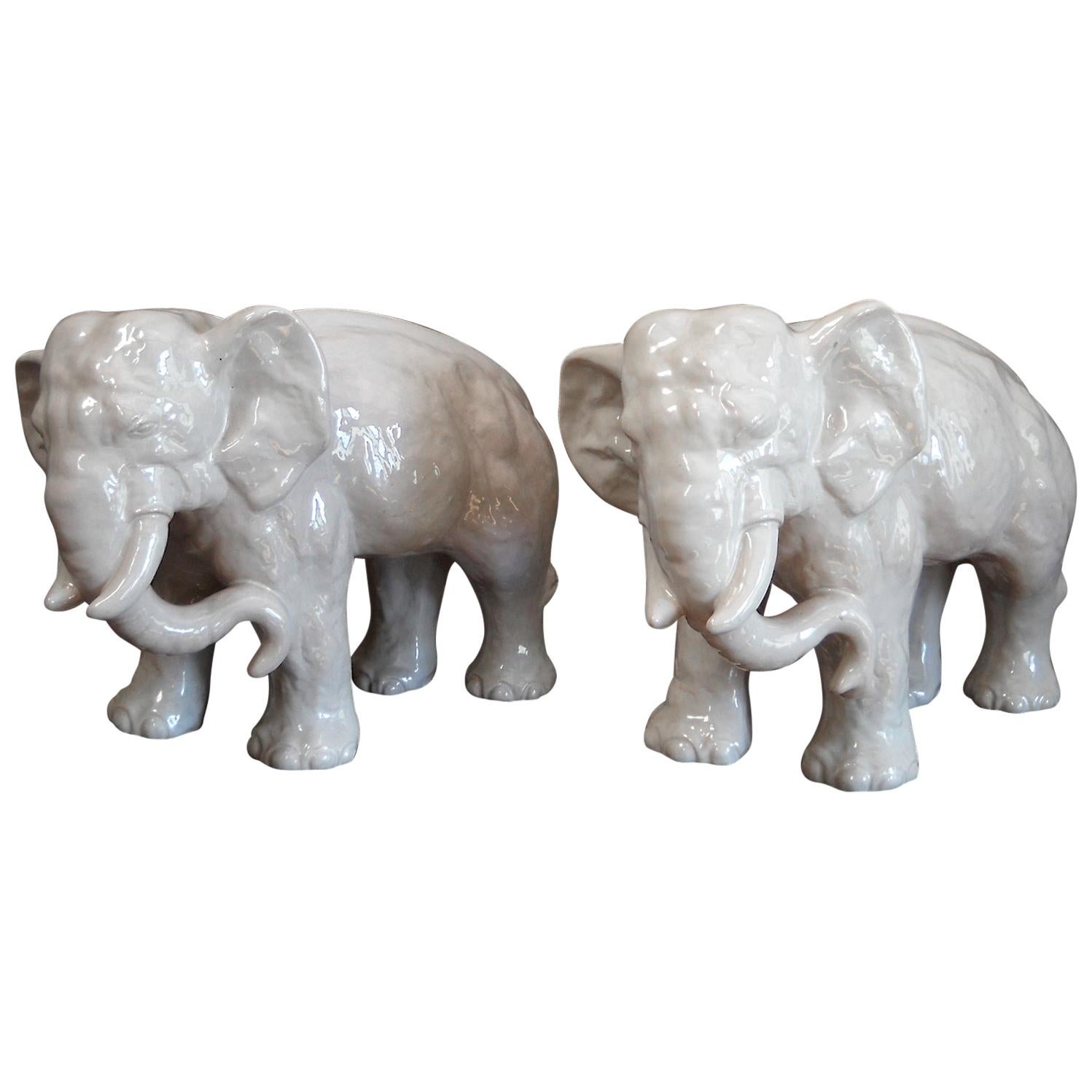 Pair of Stoneware Elephants