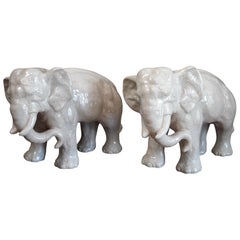 Antique Pair of Stoneware Elephants