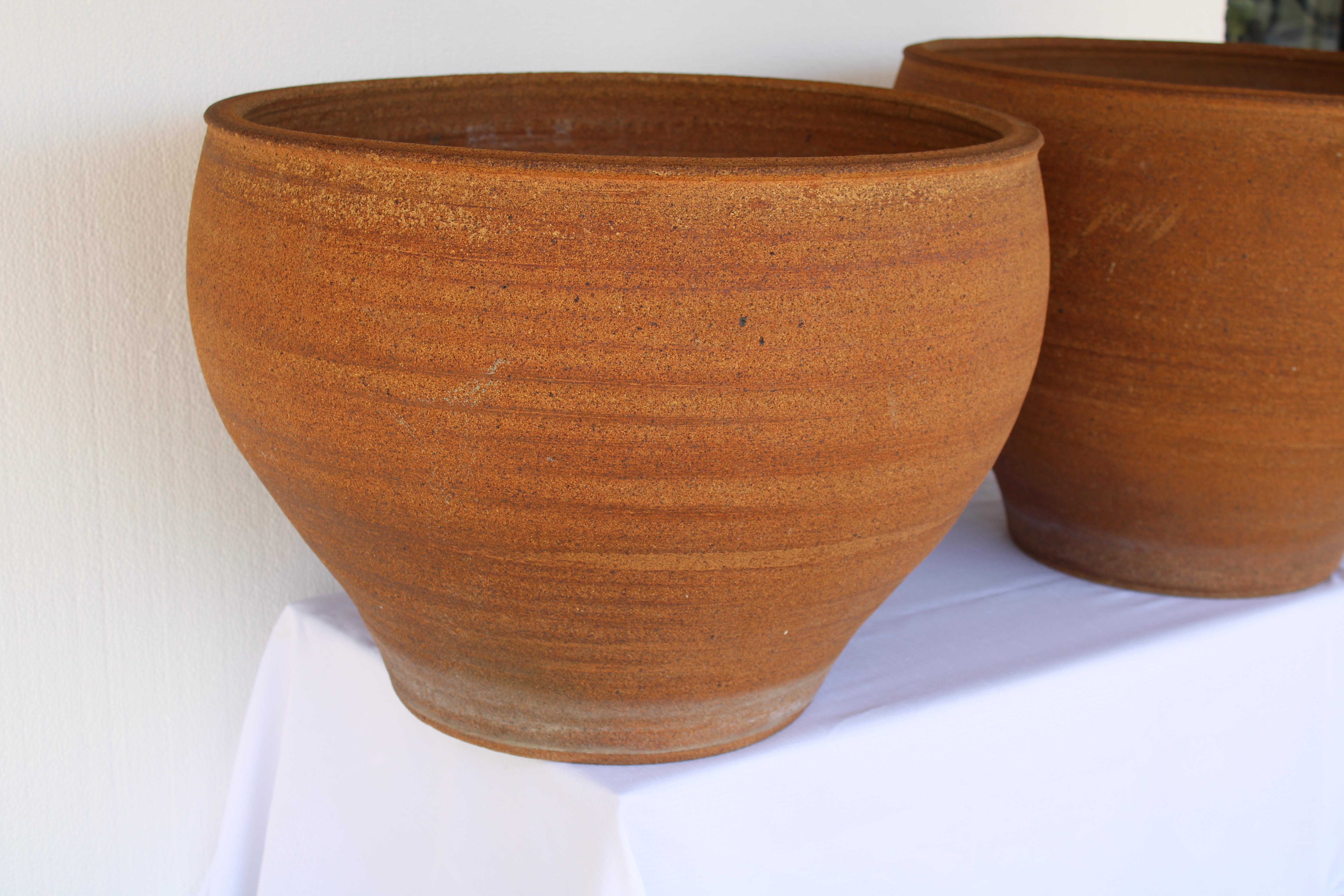 Late 20th Century Pair of Stoneware Planters by David Cressey For Sale