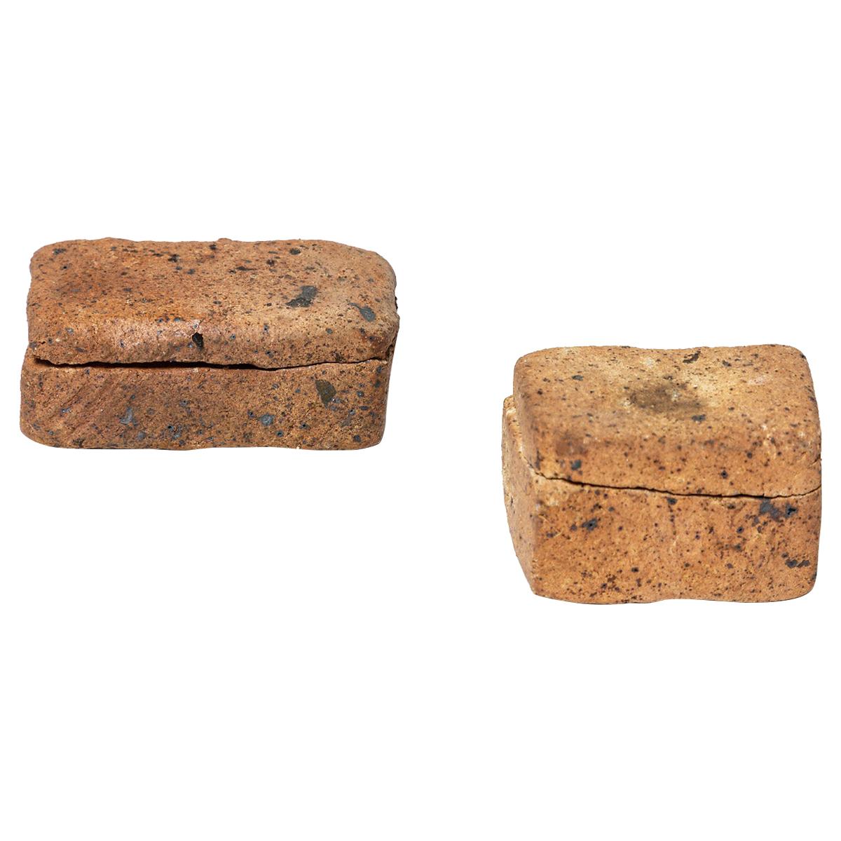 Pair of Stoneware Sculptural Boxes by Pierre Baey, circa 1970 For Sale