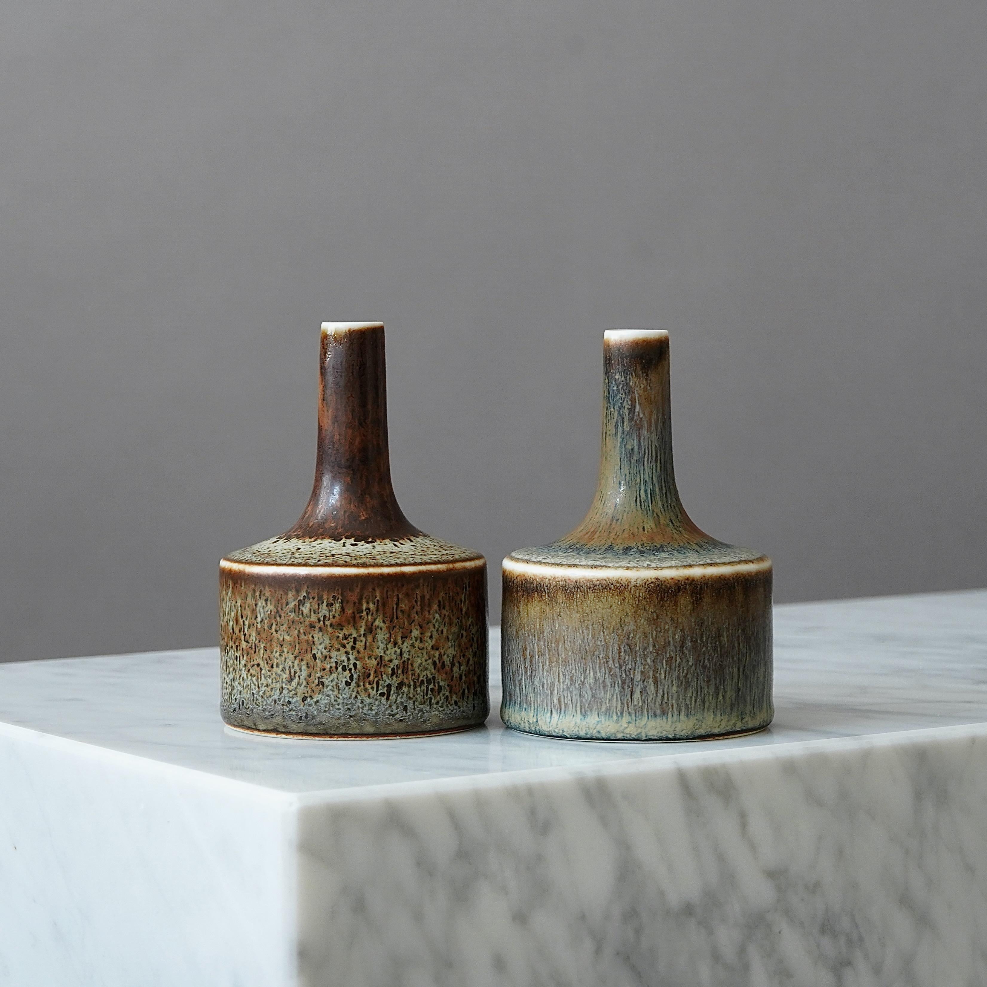 Glazed Pair of Stoneware Vases by Carl-Harry Stalhane, Rorstrand, Sweden, 1950s For Sale