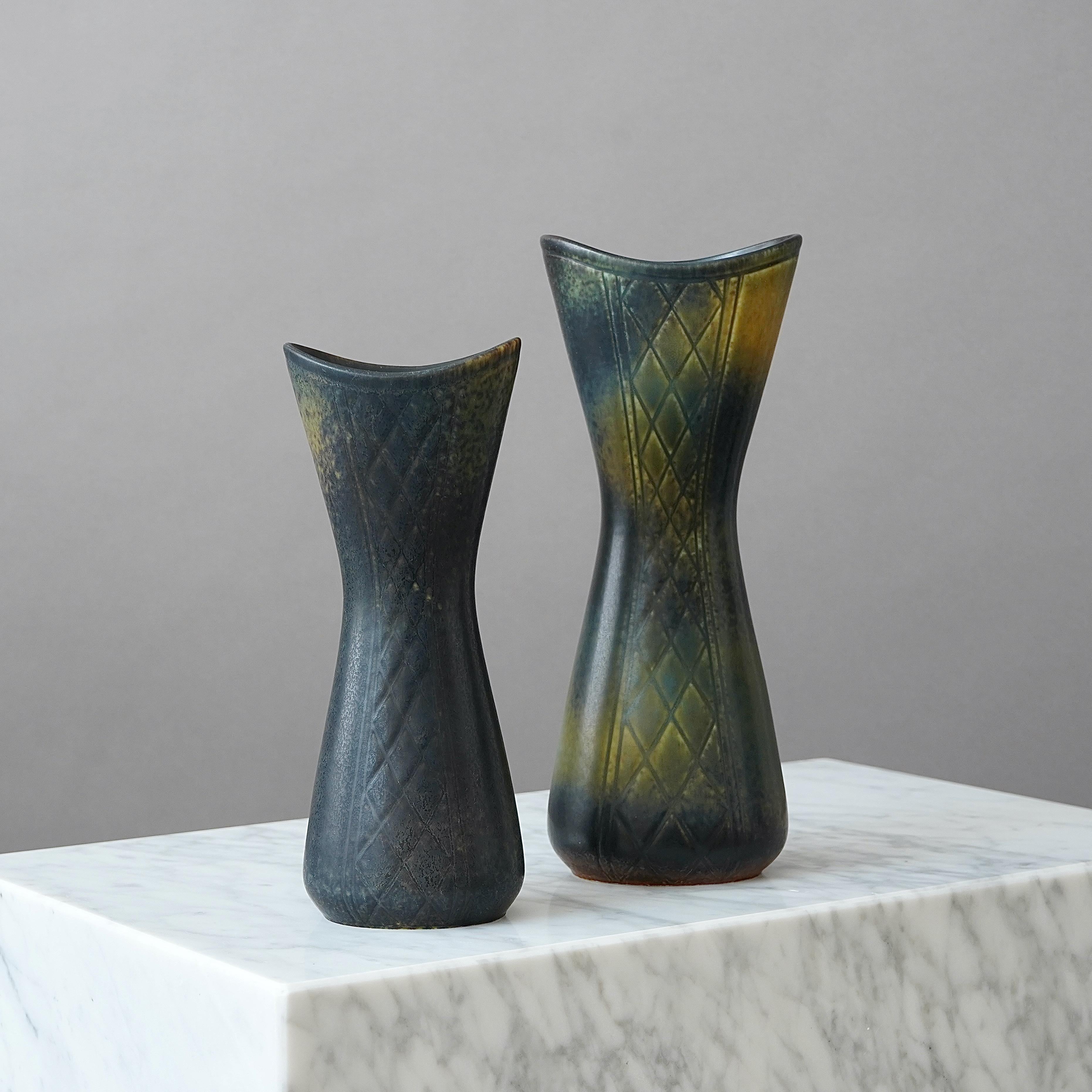 Swedish Pair of Stoneware Vases by Gunnar Nylund for Rorstrand, Sweden, 1950s For Sale
